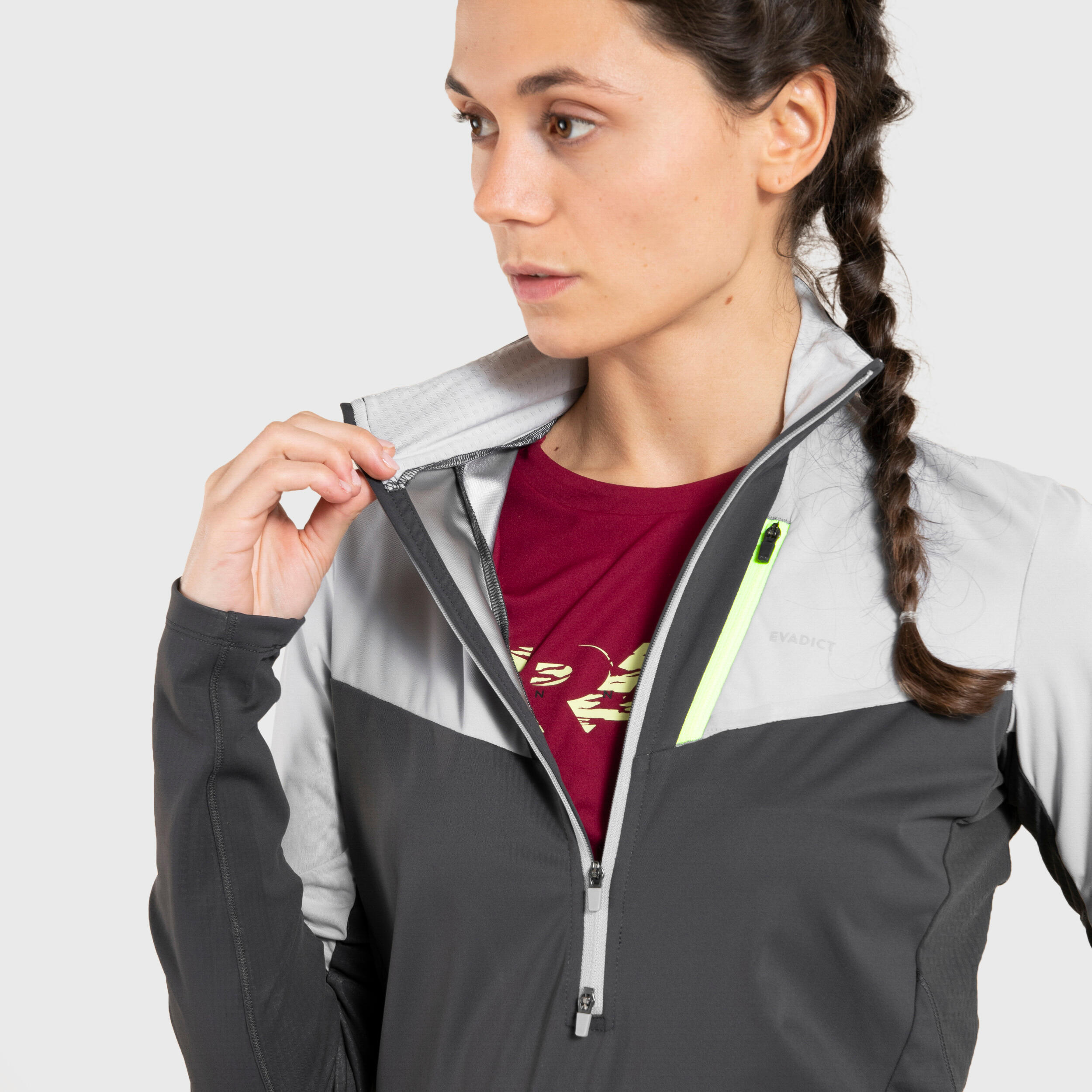 MAGLIA SOFTSHELL TRAIL RUNNING DONNA MANICA LUNGA GRIGIO