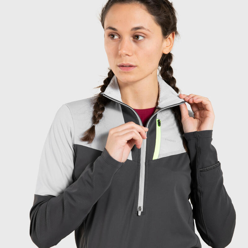 MAILLOT DE TRAIL RUNNING MANCHES LONGUES SOFTSHELL FEMME GRIS