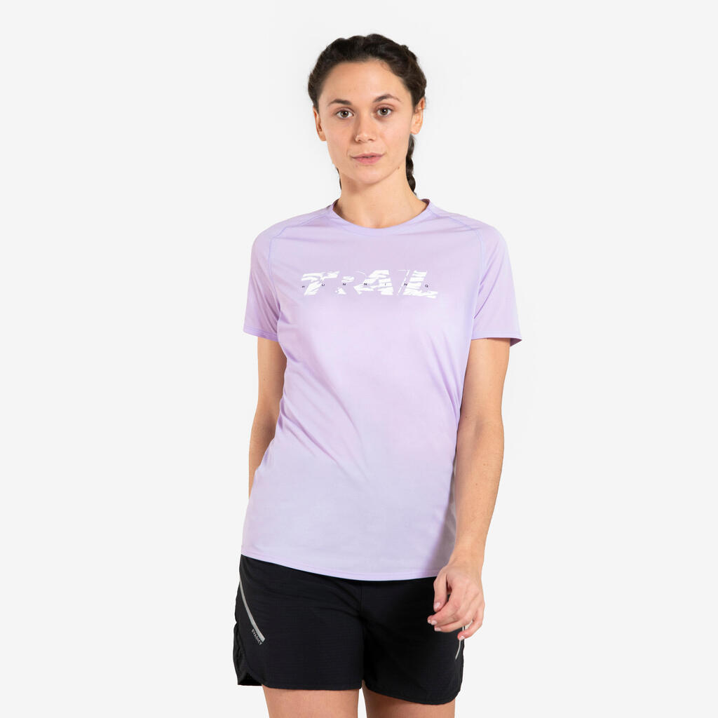Sieviešu taku skriešanas īspiedurkņu T krekls, graf./ceriņkrāsas