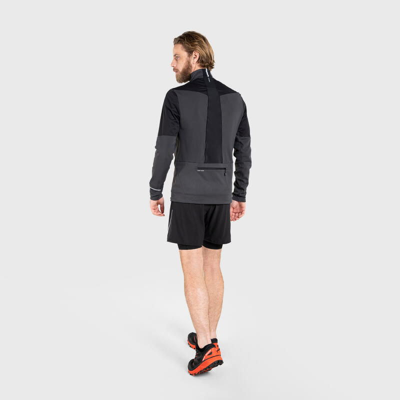 MAILLOT DE TRAIL RUNNING MANCHES LONGUES SOFTSHELL HOMME NOIR GRIS