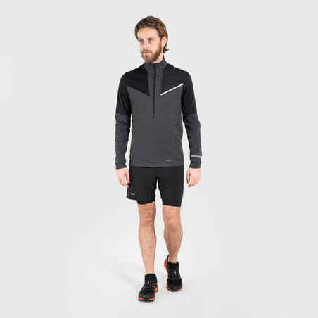 MAILLOT DE TRAIL RUNNING MANCHES LONGUES SOFTSHELL HOMME NOIR GRIS