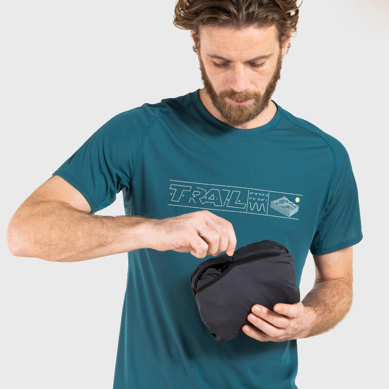 CAMISOLA SOFTSHELL DE MANGA COMPRIDA DE TRAIL RUNNING HOMEM PRETO/CINZENTO