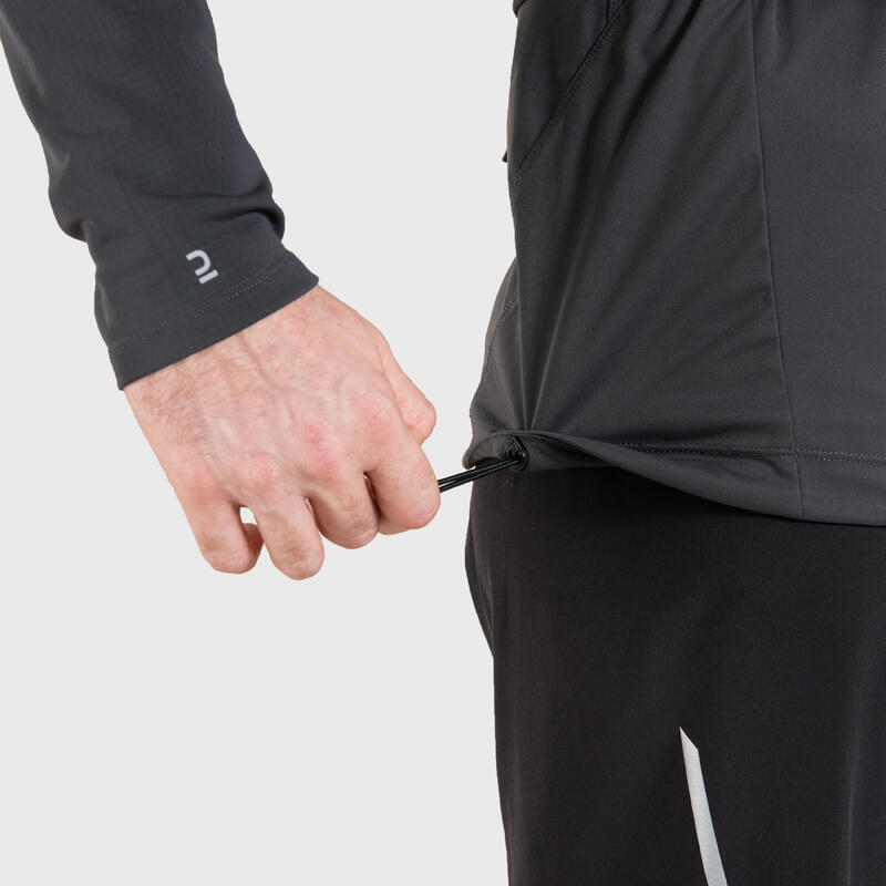 Férfi hosszú ujjú felső terepfutáshoz, softshell, fekete, szürke