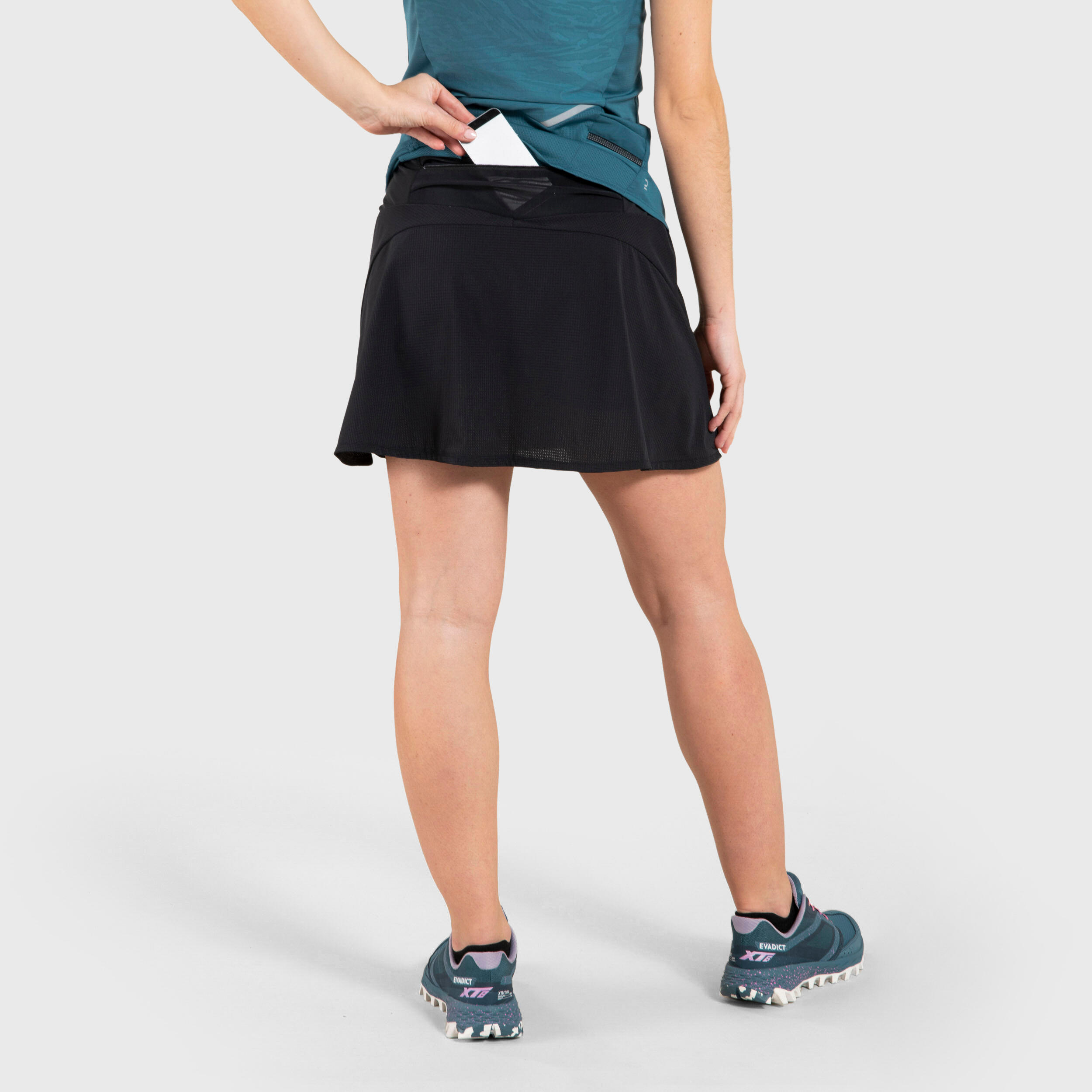 JUPE SHORT DE TRAIL RUNNING FEMME NOIR EVADICT Decathlon