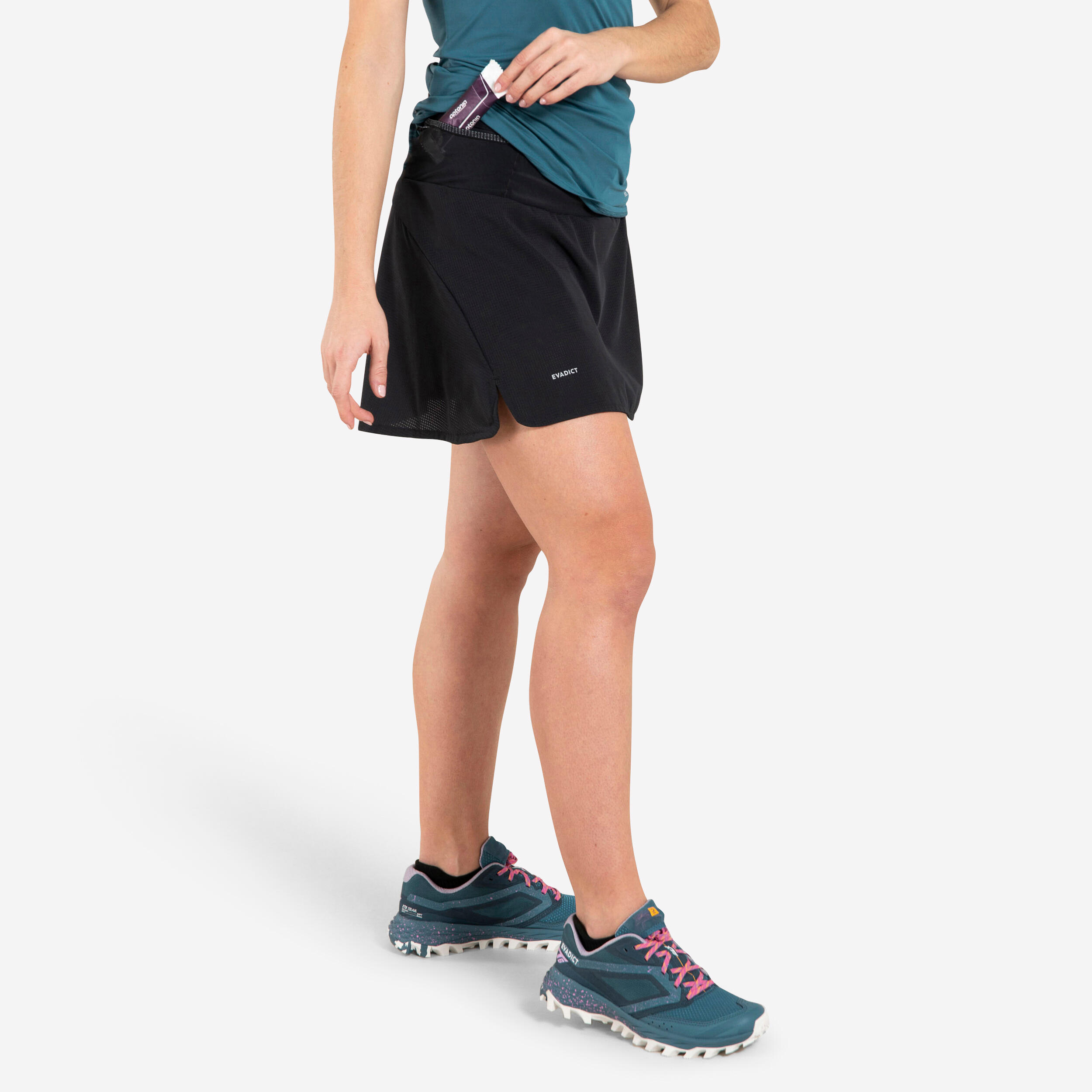 Saia-calção de trail running mulher preto