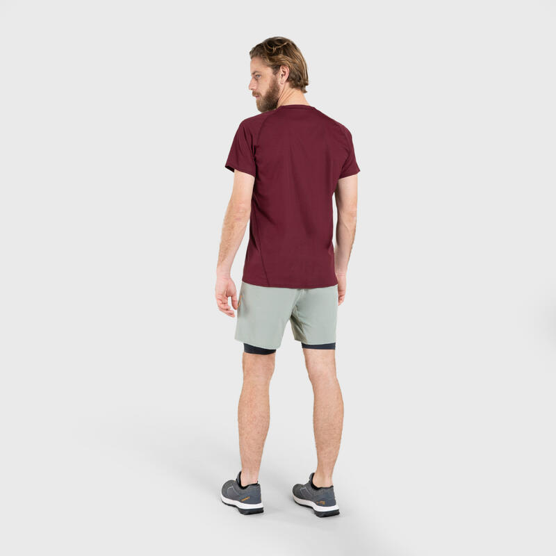 Laufshirt kurzarm Herren robust - KIPRUN Run 500 dunkelrot mit Grafikprint 