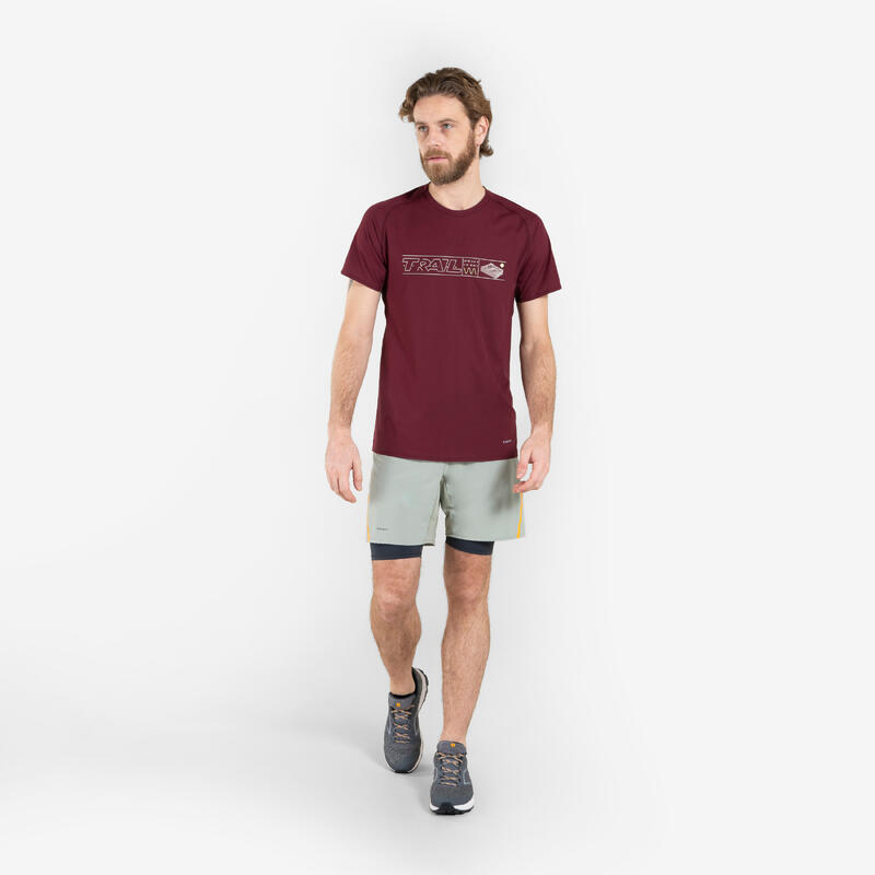 Pánské tričko na trailový běh vínové 