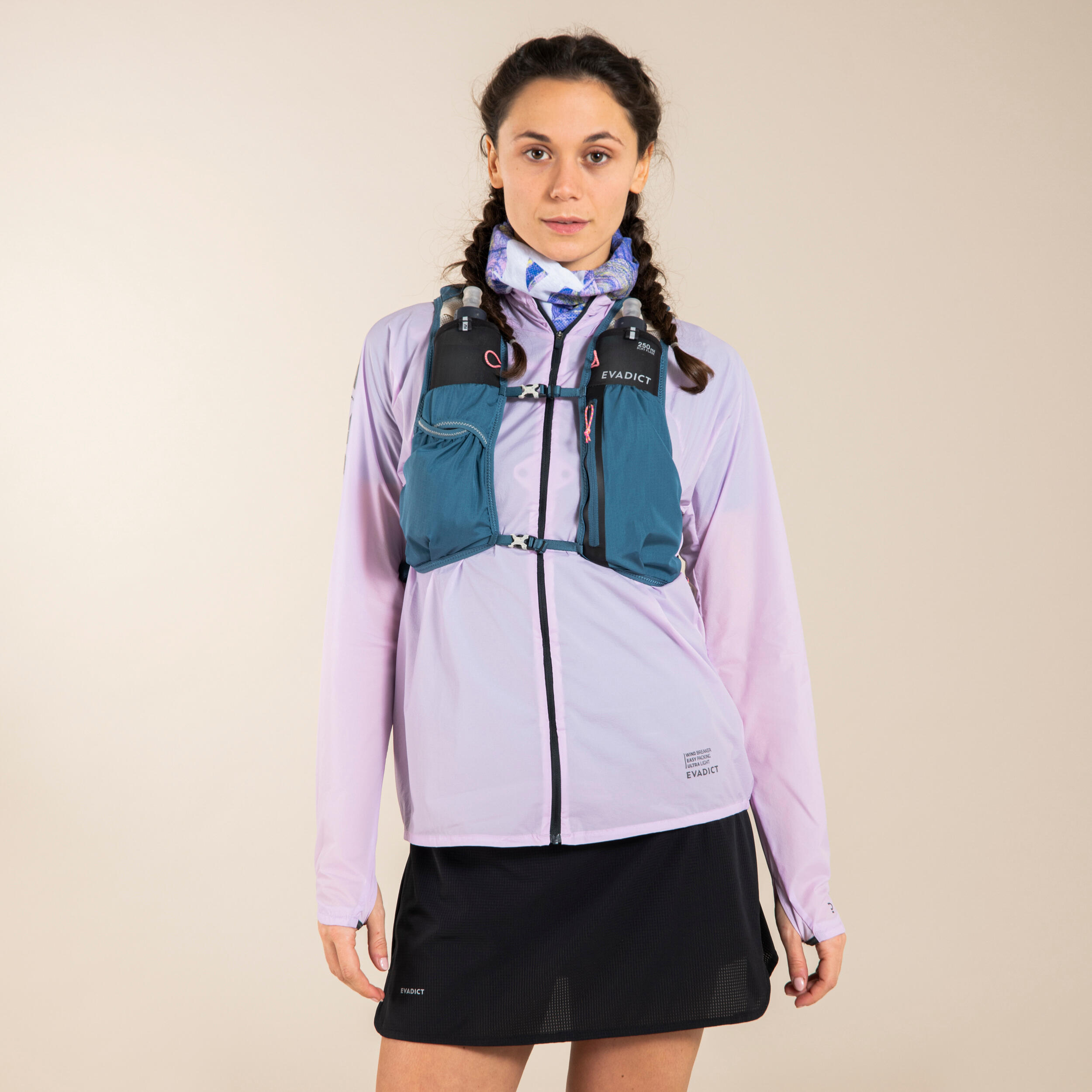 WOMEN'S TRAIL RUNNING LONG-SLEEVED WINDPROOF JACKET - LILAC 10/10
