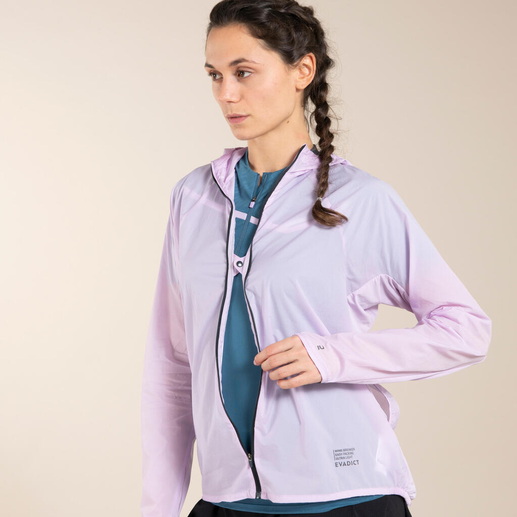 WOMEN'S TRAIL RUNNING LONG-SLEEVED WINDPROOF JACKET - LILAC