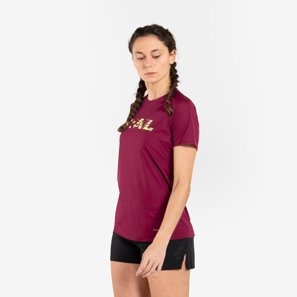 TEE SHIRT DE TRAIL RUNNING MANCHES COURTES GRAPH FEMME FRAMBOISE