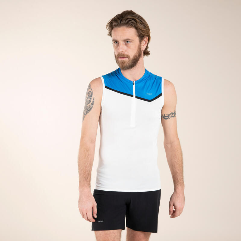 Camiseta trail running sin mangas con cremallera Hombre blanca