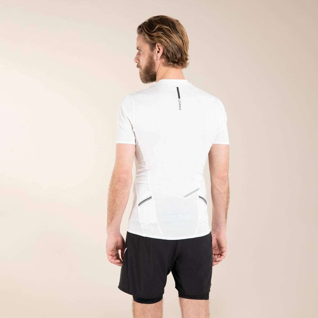 Pánske trailové tričko s krátkym rukávom a zipsom biele