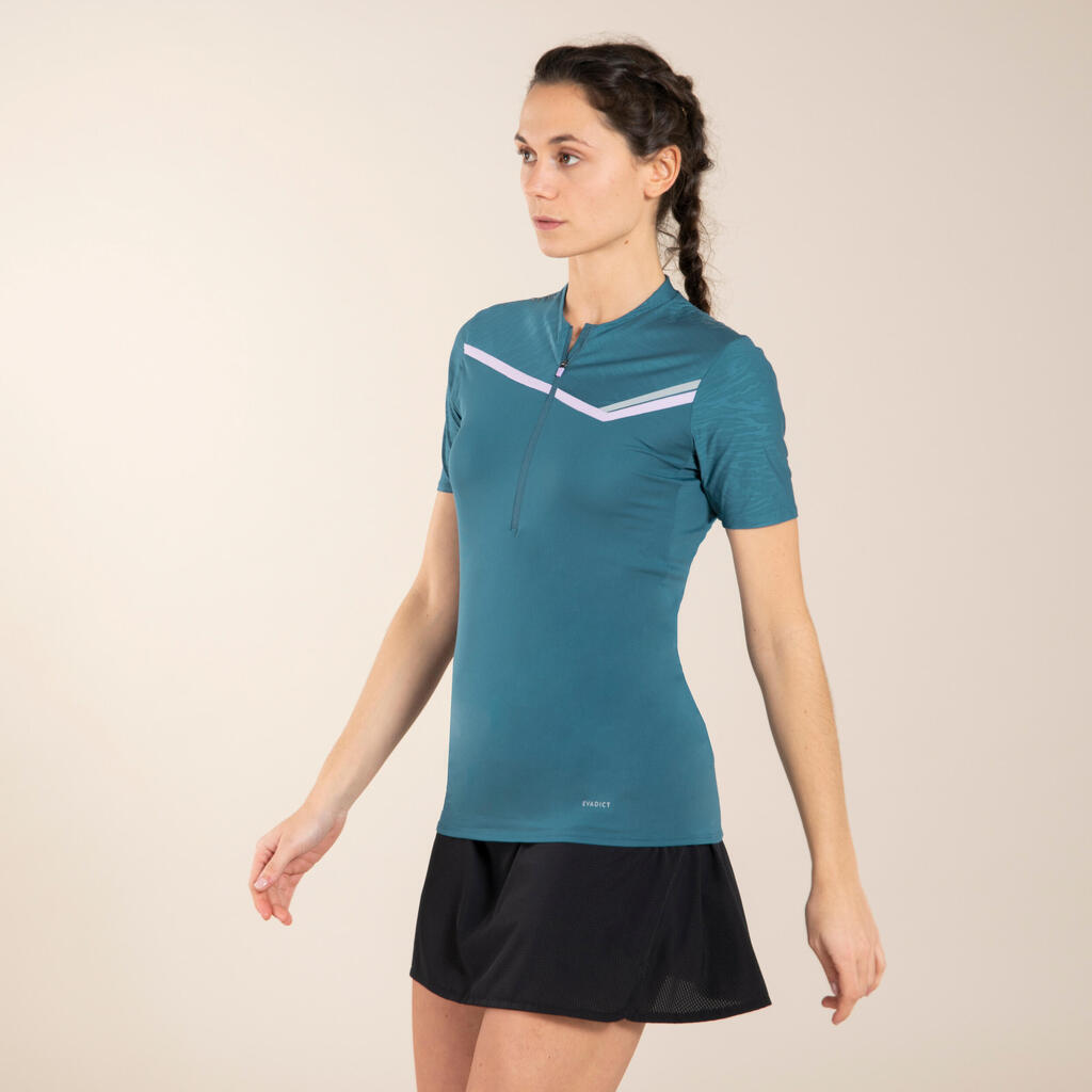 Laufshirt kurzarm Trail Zipp Damen blau