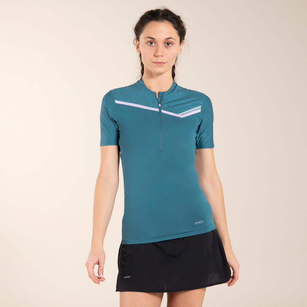 Camiseta de Trail Running para mujer Evadict con cremallera turquesa