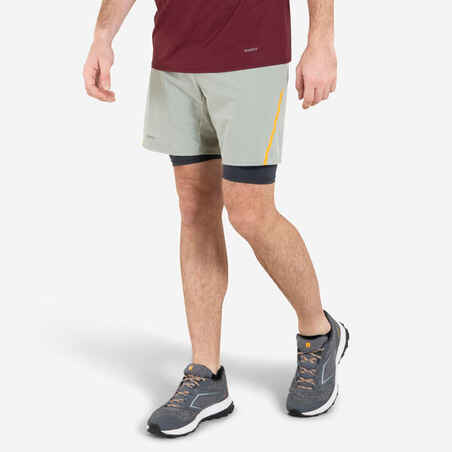 Kratke hlače za trail trčanje Comfort s kratkim tajicama muške kaki