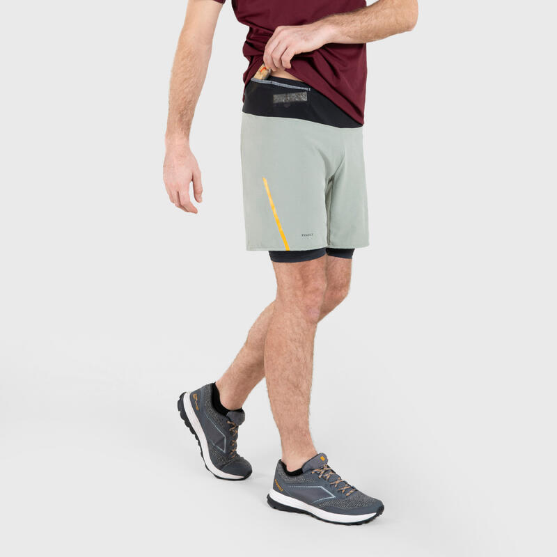 SHORT CUISSARD DE TRAIL RUNNING CONFORT HOMME KAKHI