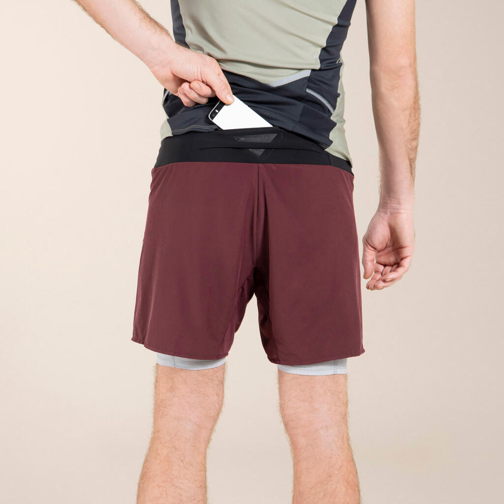 ŠORTS ZA TRAIL TRČANJE COMFORT MUŠKI - BORDO