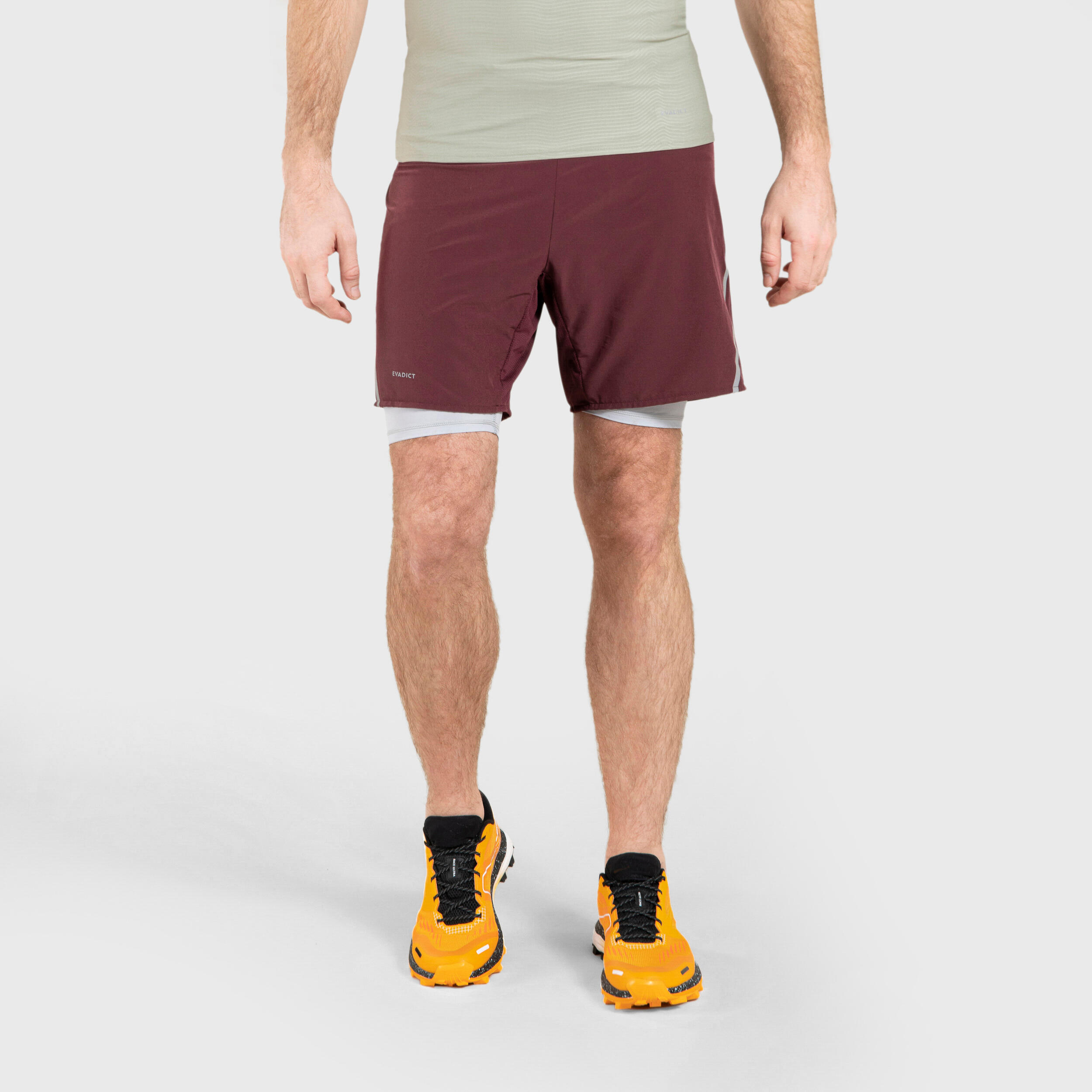 MEN'S TRAIL RUNNING TIGHT SHORTS COMFORT - BURGUNDY 2/6