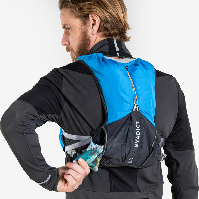 Zaino trail unisex 5L con sacca d'acqua 1L azzurro