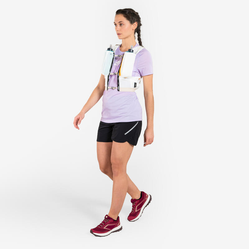 CAMISETA TRAIL RUNNING MUJER LILA ESTAMPADO MANGA CORTA