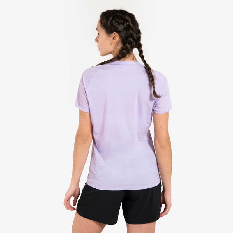 T-SHIRT DE TRAIL RUNNING MULHER LILÁS COM GRAFISMO