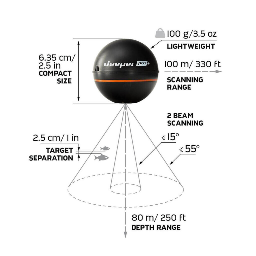 DEEPER PRO PLUS 2 FISH FINDER + SMARTPHONE SUPPORT