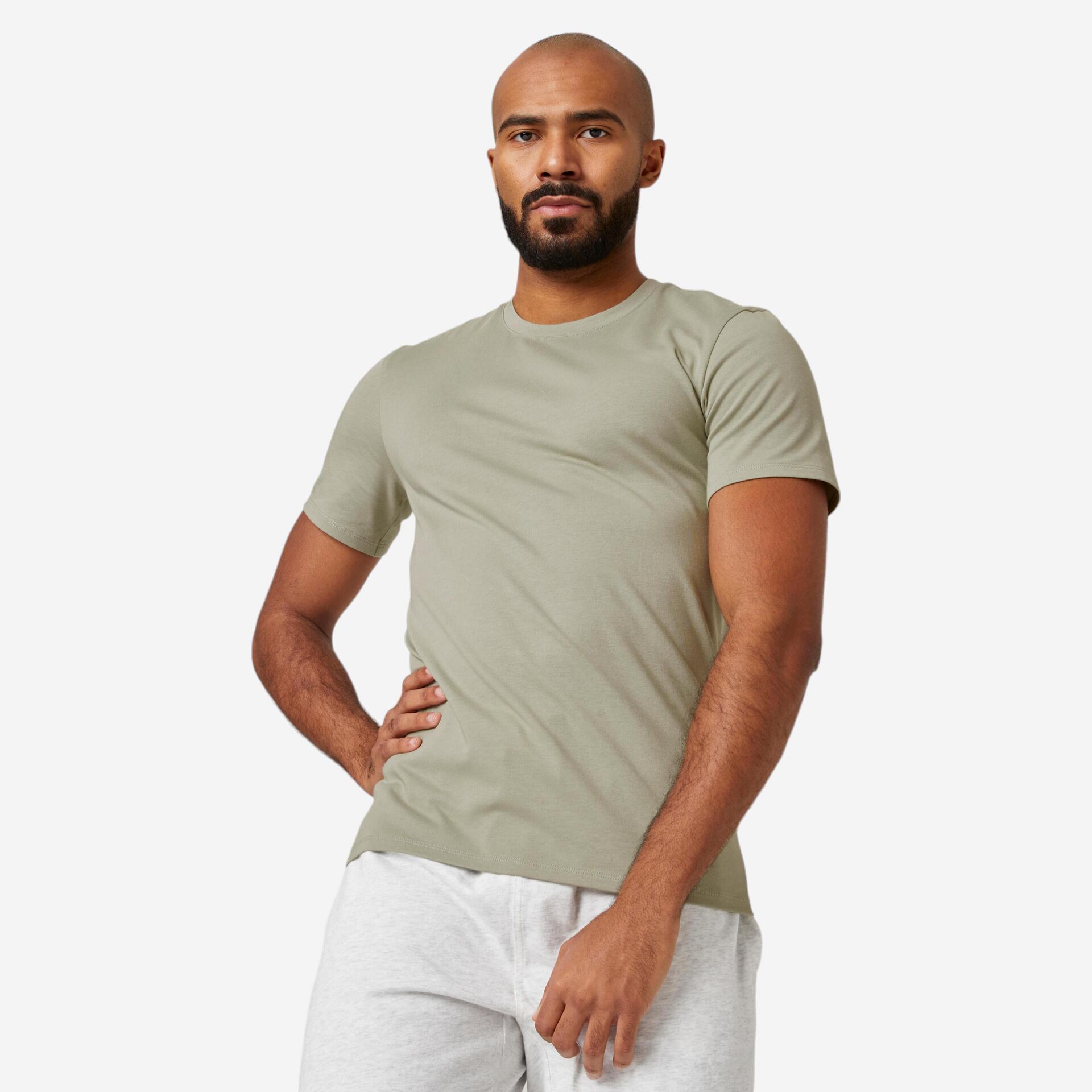 Men's Slim-Fit Fitness T-Shirt 500 Sage Grey