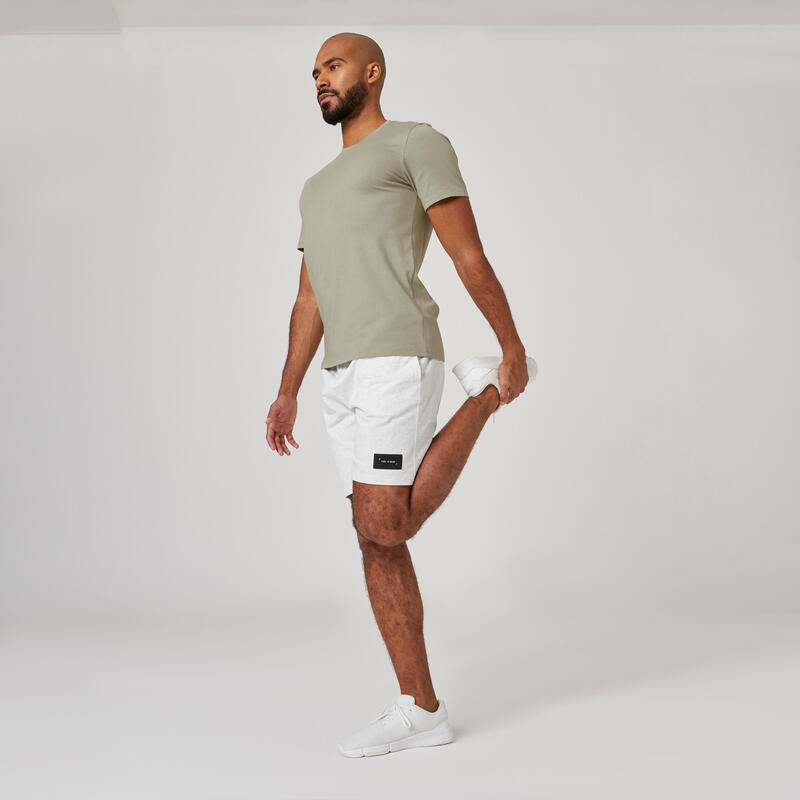 T-shirt uomo fitness 500 slim misto cotone verde