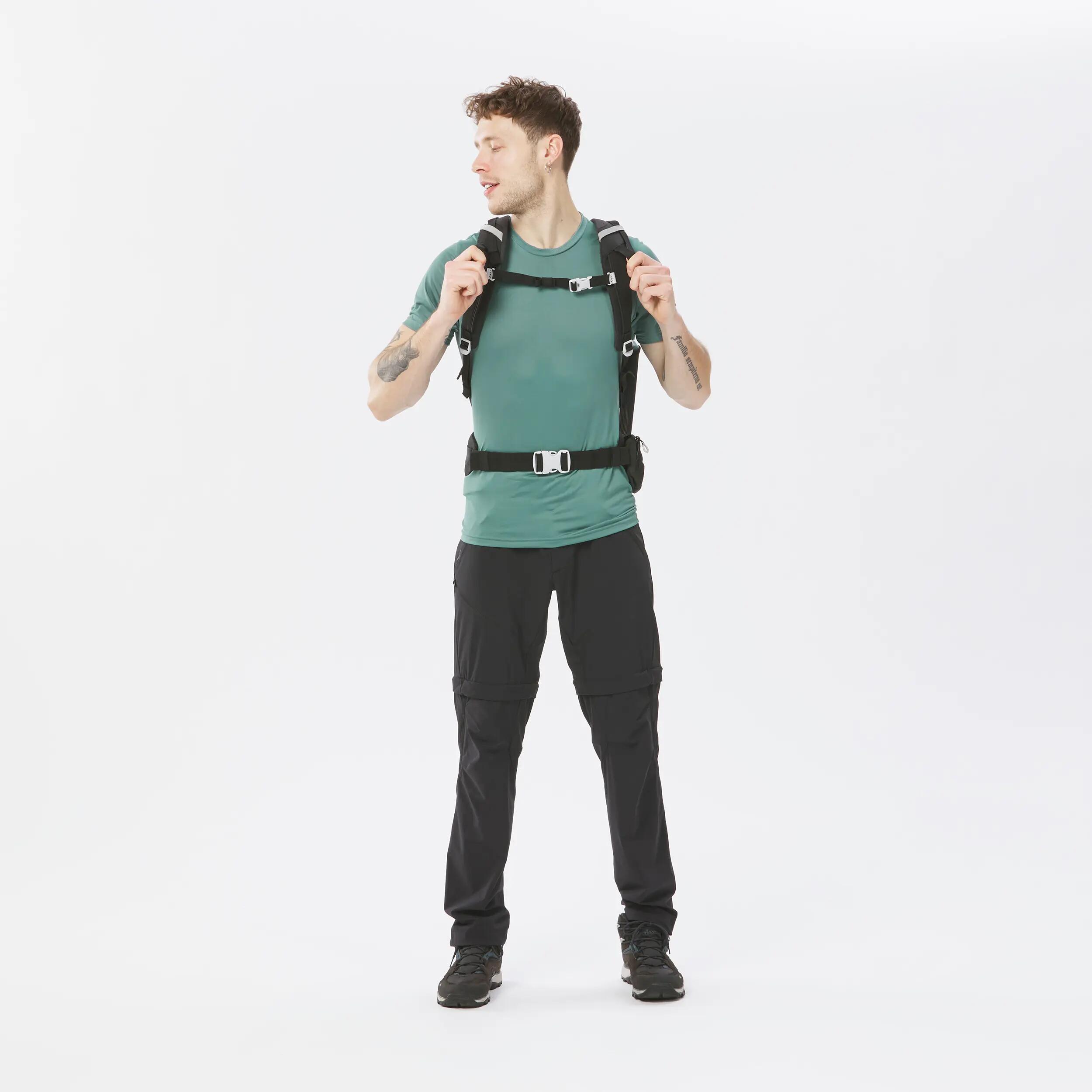 Wandershirt Herren  kurzarm recyceltes Synthetikmaterial - MH100 grün 3/21