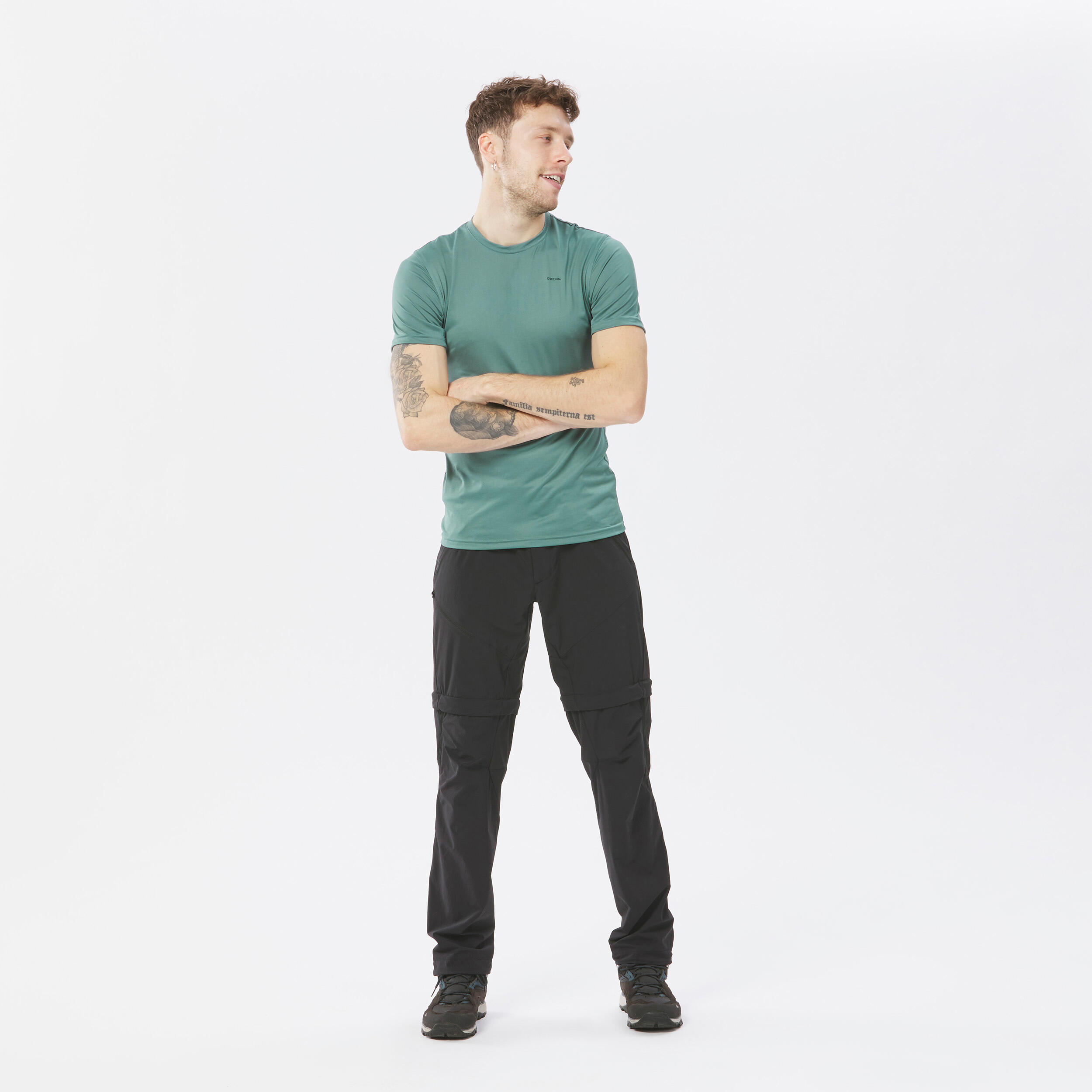 Wandershirt Herren  kurzarm recyceltes Synthetikmaterial - MH100 grün 5/21