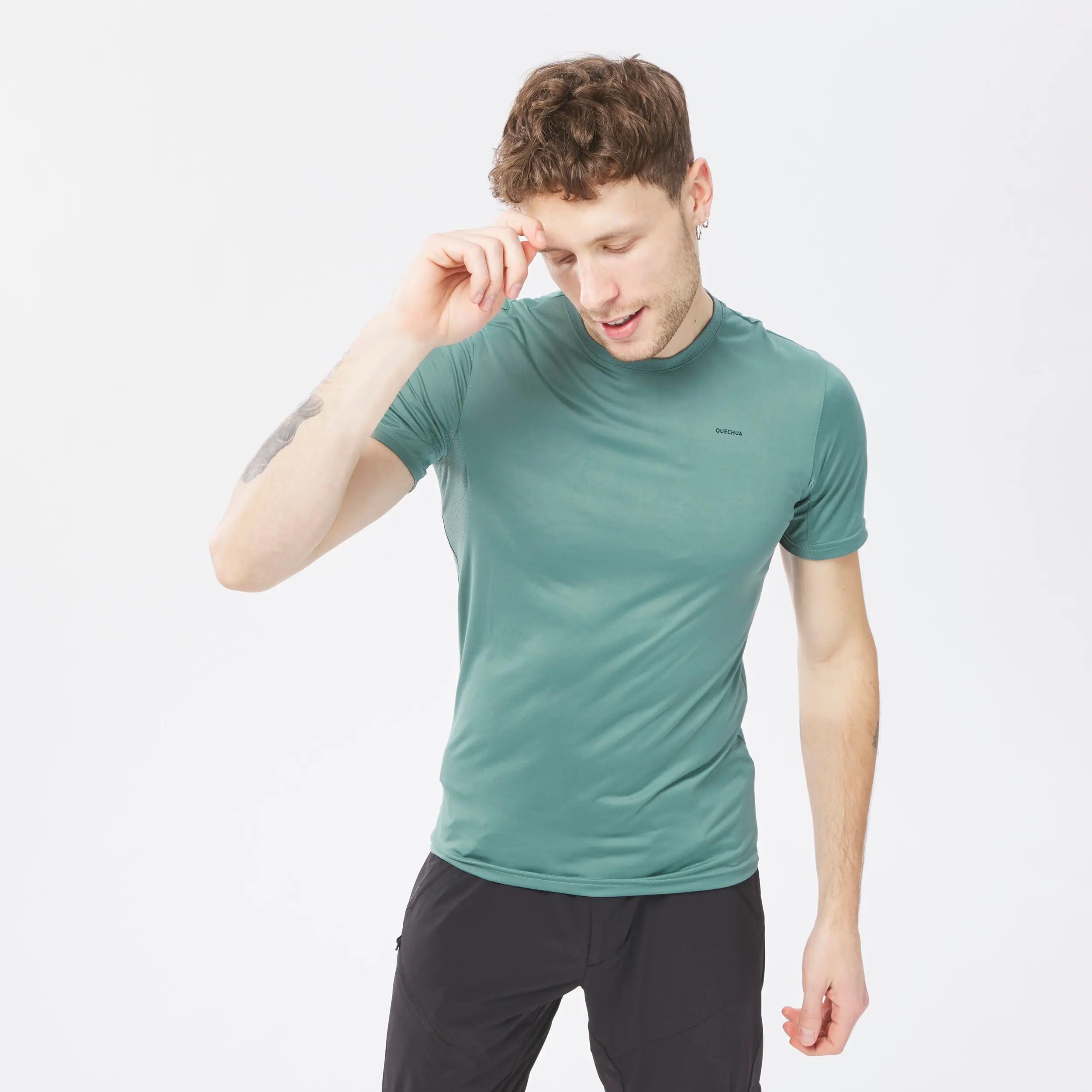 Wandershirt Herren  kurzarm recyceltes Synthetikmaterial - MH100 grün 8/21