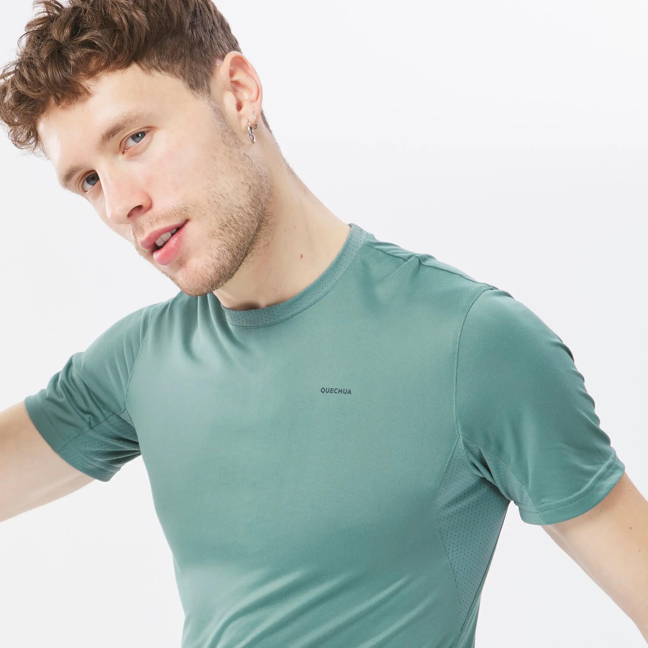 Wandershirt Herren  kurzarm recyceltes Synthetikmaterial - MH100 grün 11/21