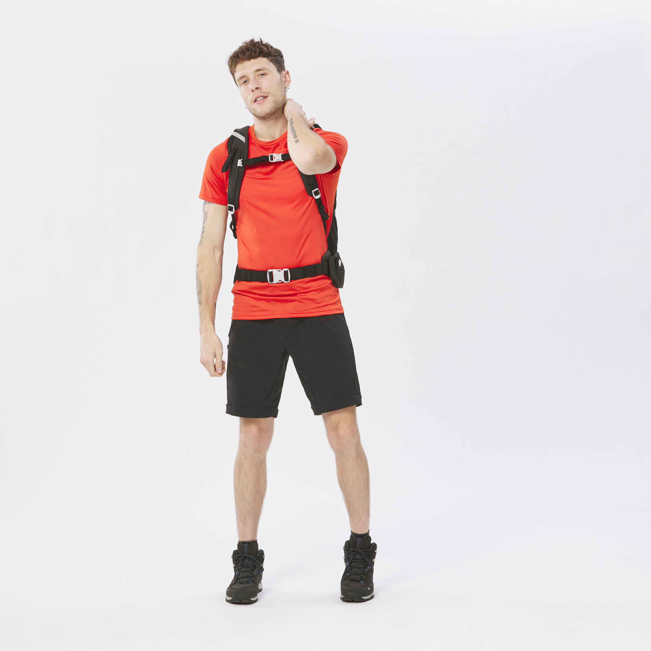 Wandershirt Herren kurzarm Synthetik Wandern - MH100  7/8