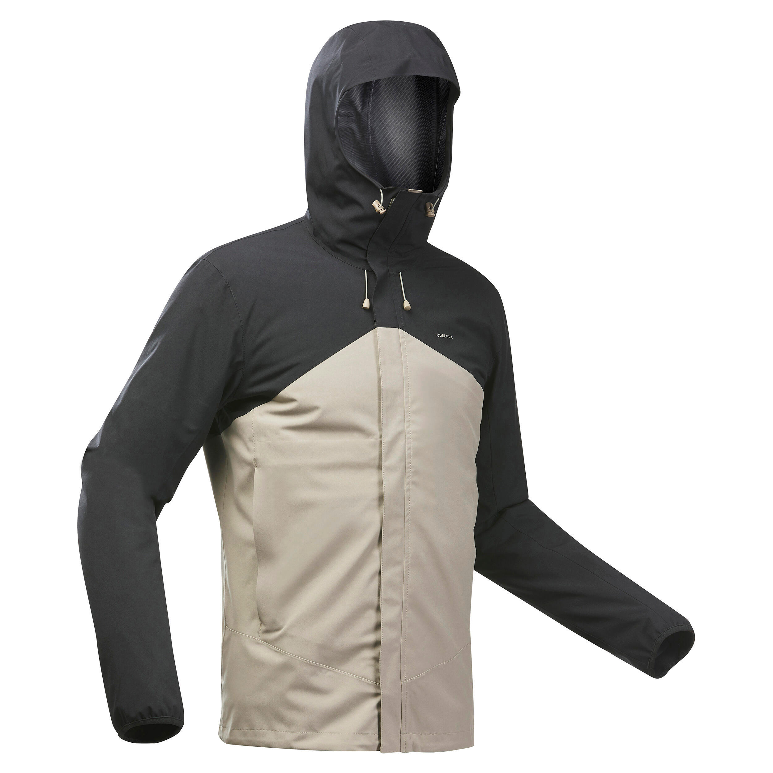 Men’s Hiking Waterproof Jacket - MH 150 Black/Beige - QUECHUA