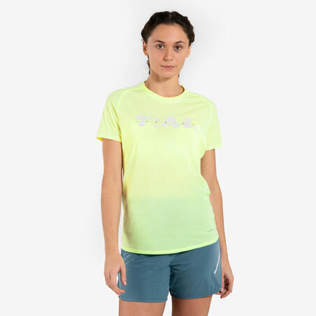 T-shirt för traillöpning dam limegrön med tryck