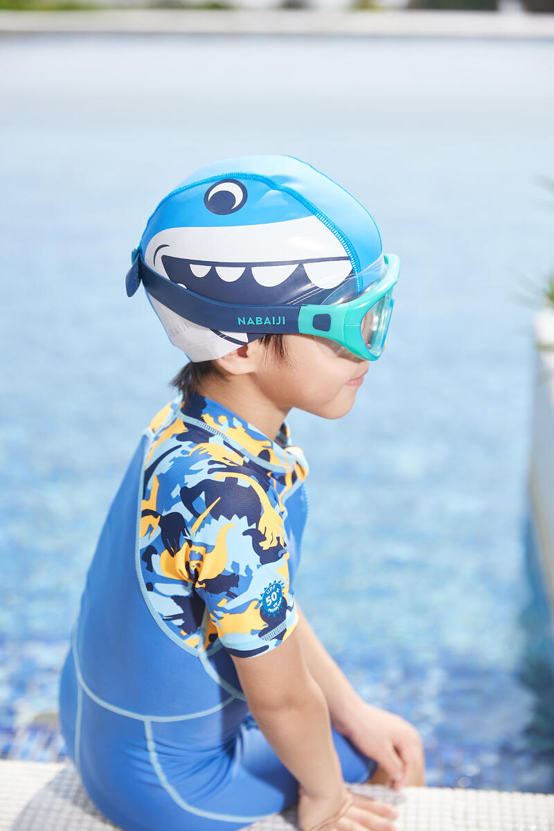 Cuffia piscina SHARK tessuto rivestito silicone azzurra