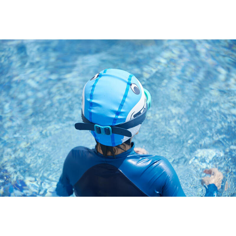 Cuffia piscina SHARK tessuto rivestito silicone azzurra