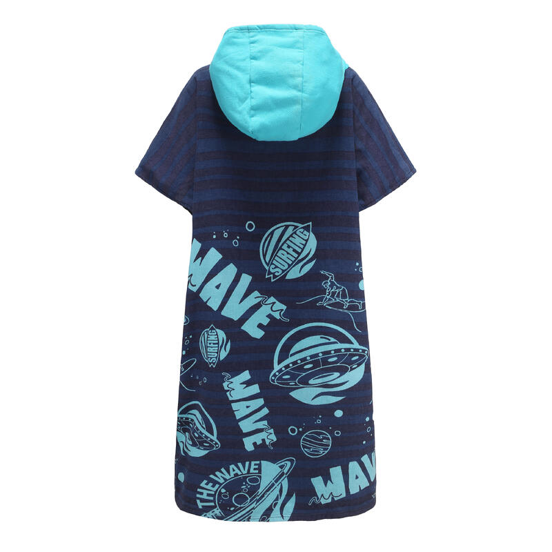 兒童款衝浪毛巾衣 550（135到160 cm）－淺碧藍海浪款