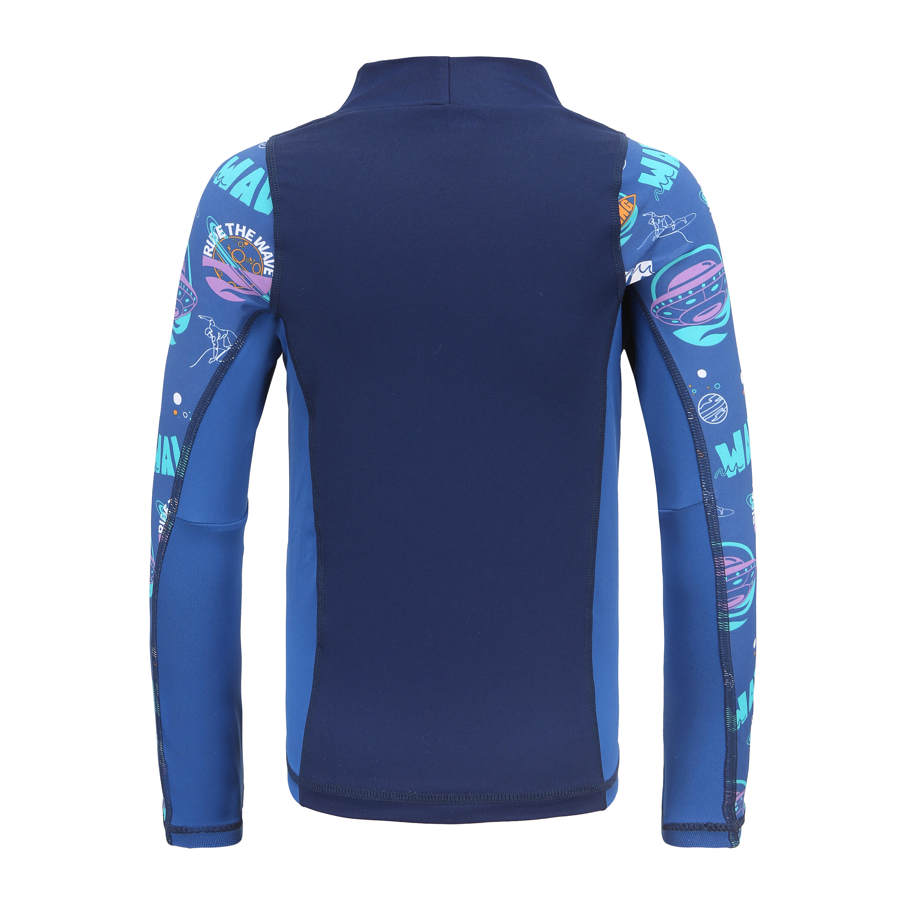 OLAIAN Chlapčenské UV tričko 500 s dlhým rukávom na surfovanie modré 4-5 r (103-112 cm) · záber 4