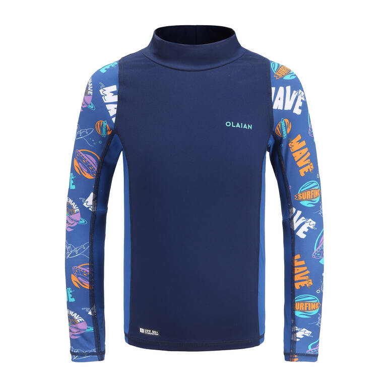 Boys' surfing long sleeve UV T-shirt 500 - space blue