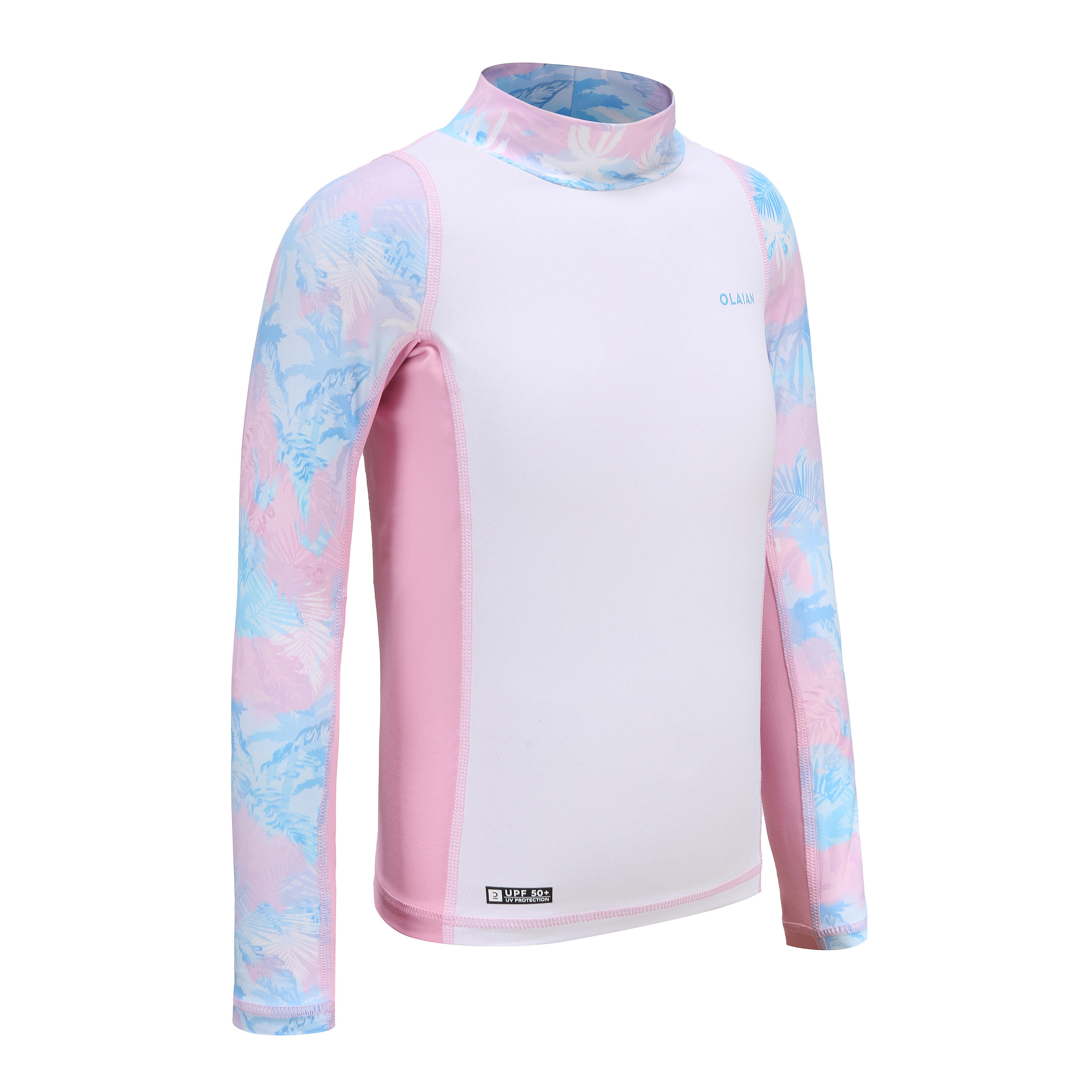 Maglia surf ragazza 500 PALM azzurra maniche lunghe 2/4