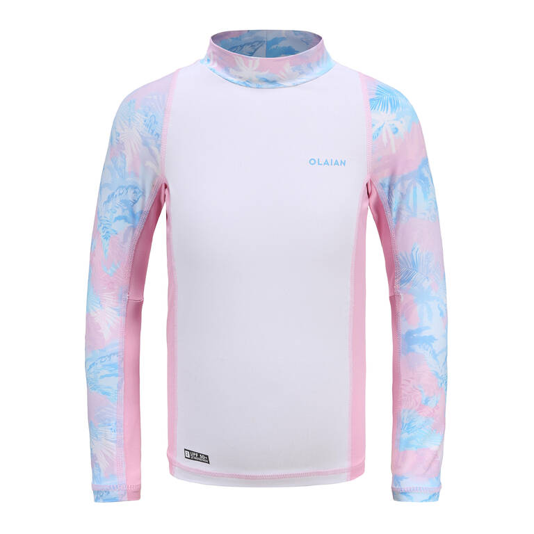 Girl's surfing UV protective top 500L palm blue