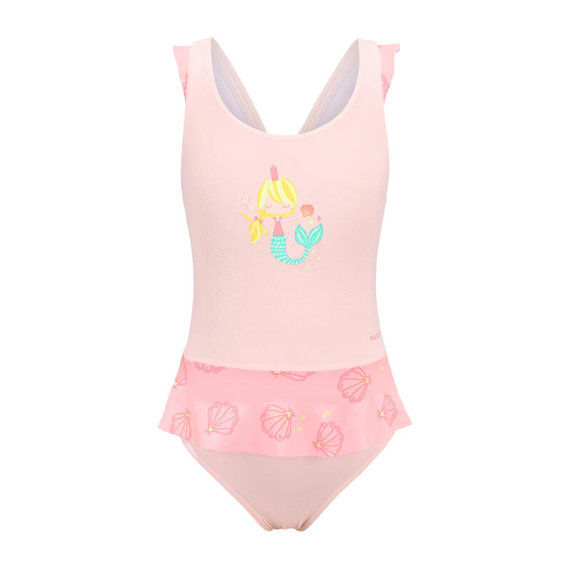 女嬰連身裙泳裝 - 粉紅色美人魚印花