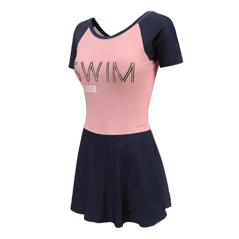 Women’s One-piece short-sleeve swimming skirt swimsuit Una SWIM - PINK