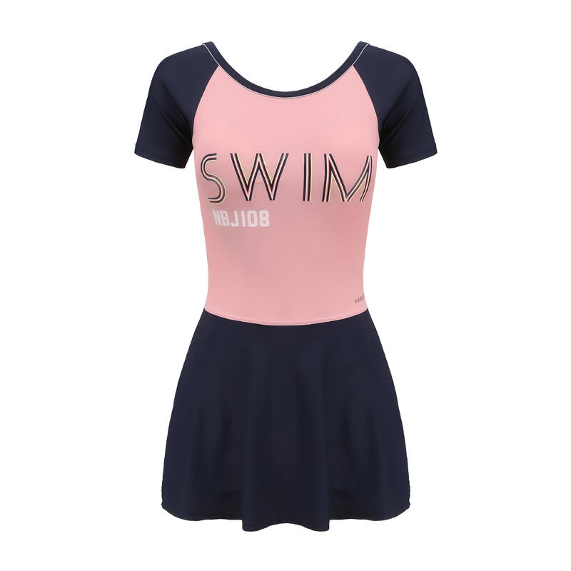 Women’s One-piece short-sleeve swimming skirt swimsuit Una SWIM - PINK