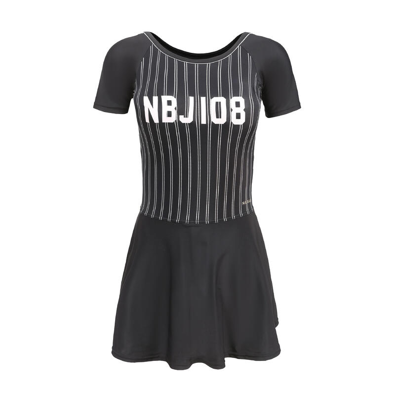 Women’s One-piece short-sleeve swimming skirt swimsuit Una NBJ08 - BLACK
