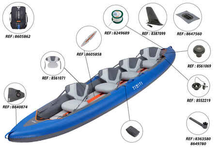 قارب كاياك X100 للرحلات قابل للنفخ بأرضية بها درزات يكفي لـ4/3 أشخاص - أزرق