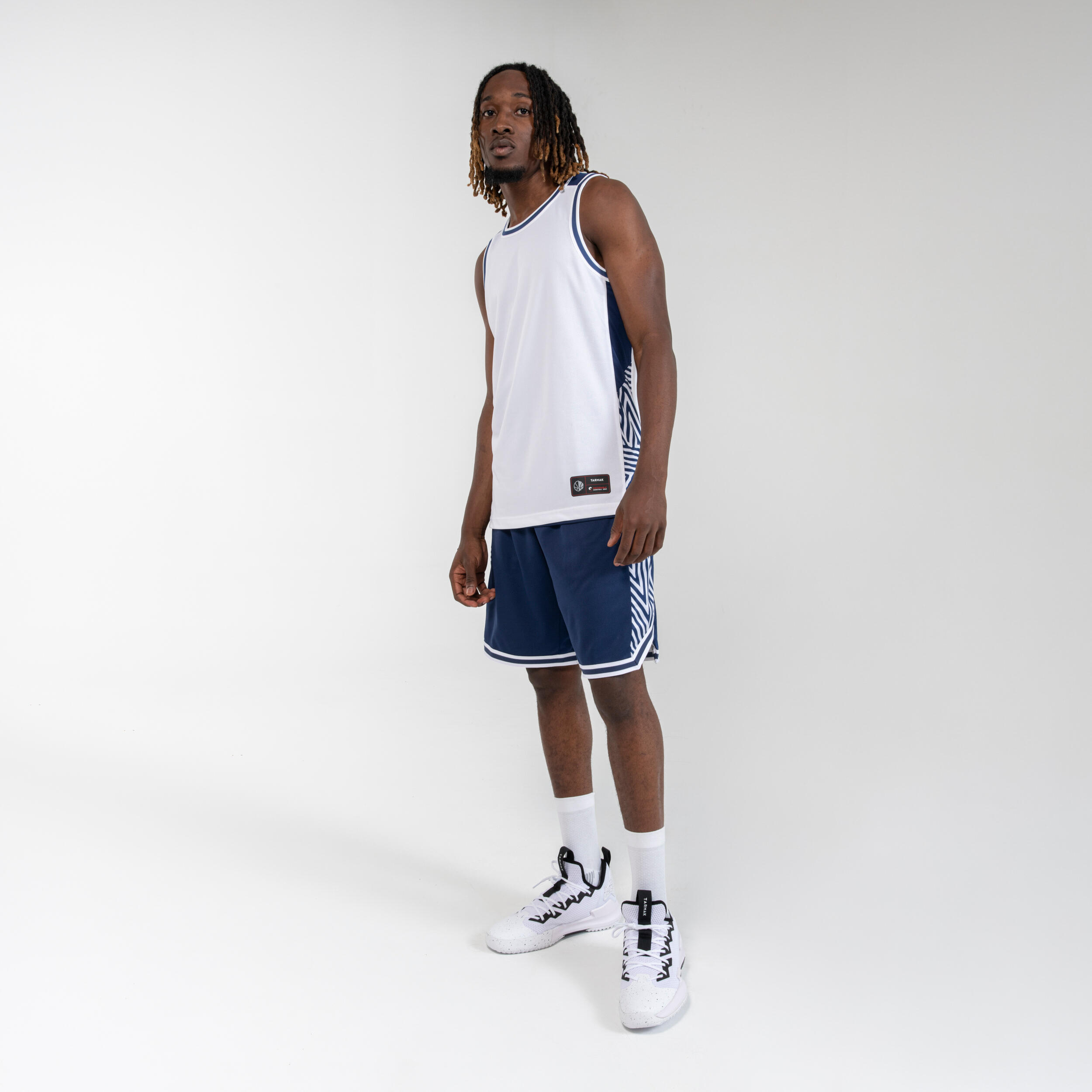 Men's/Women's Reversible Basketball Shorts SH500R - White/Navy 5/6