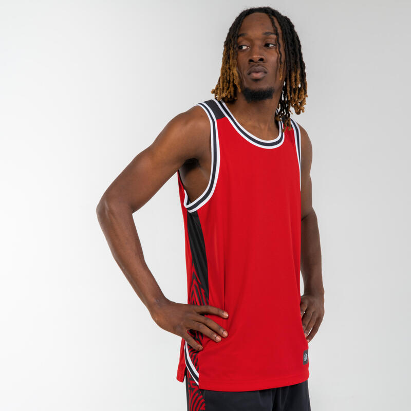男款雙面籃球背心T500R - 黑紅配色