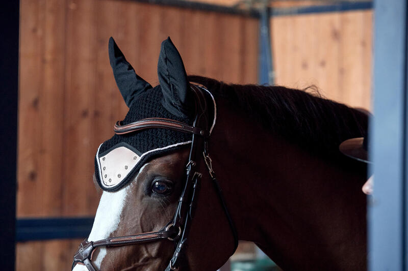 Bonnet équitation Cheval - Strass marine nougat